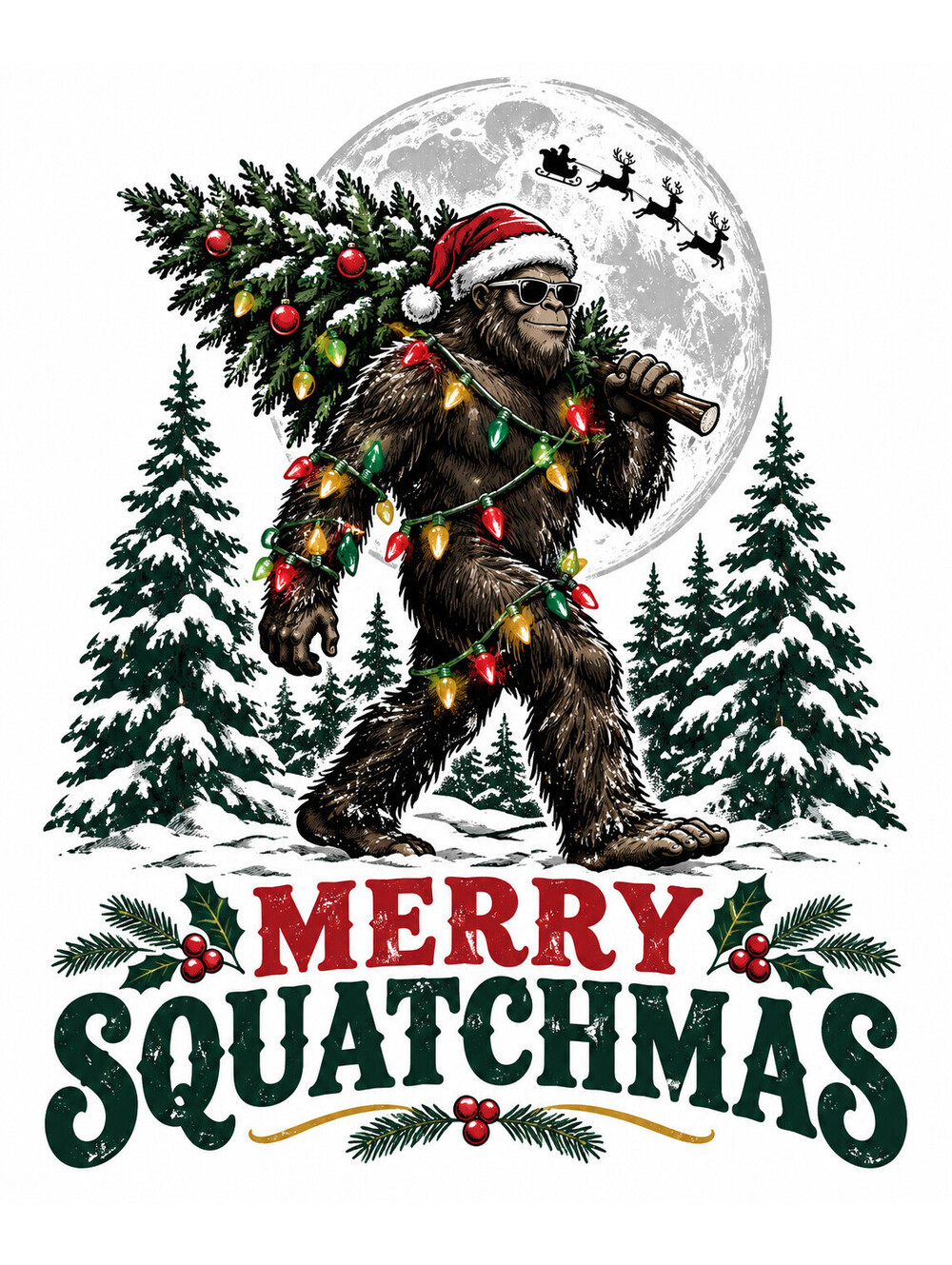 4pcs 10in Merry Squatchmas Bigfoot Christmas DTF Transfer Ready to Press
